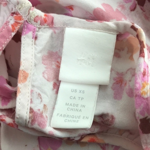 H&M Floral Pink Beige Midi Dress Drop Waist XS - Picture 6 of 6